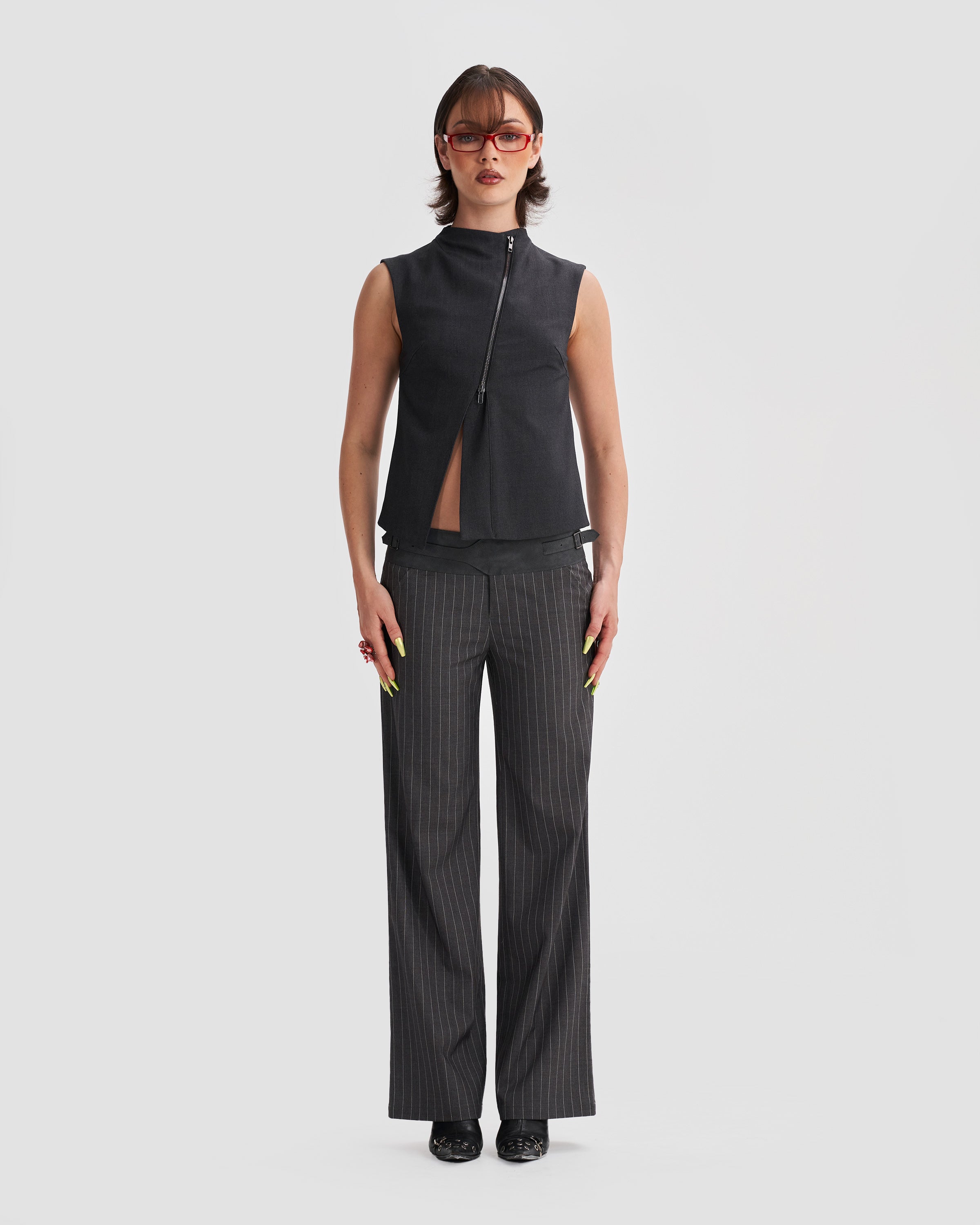 Low Rise Pinstripe Trousers