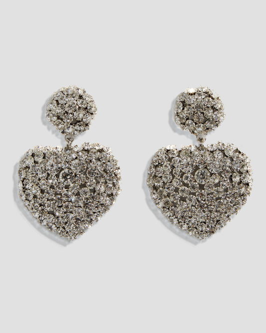 Totem Diamante Studded Chunky Heart Earrings in Silver
