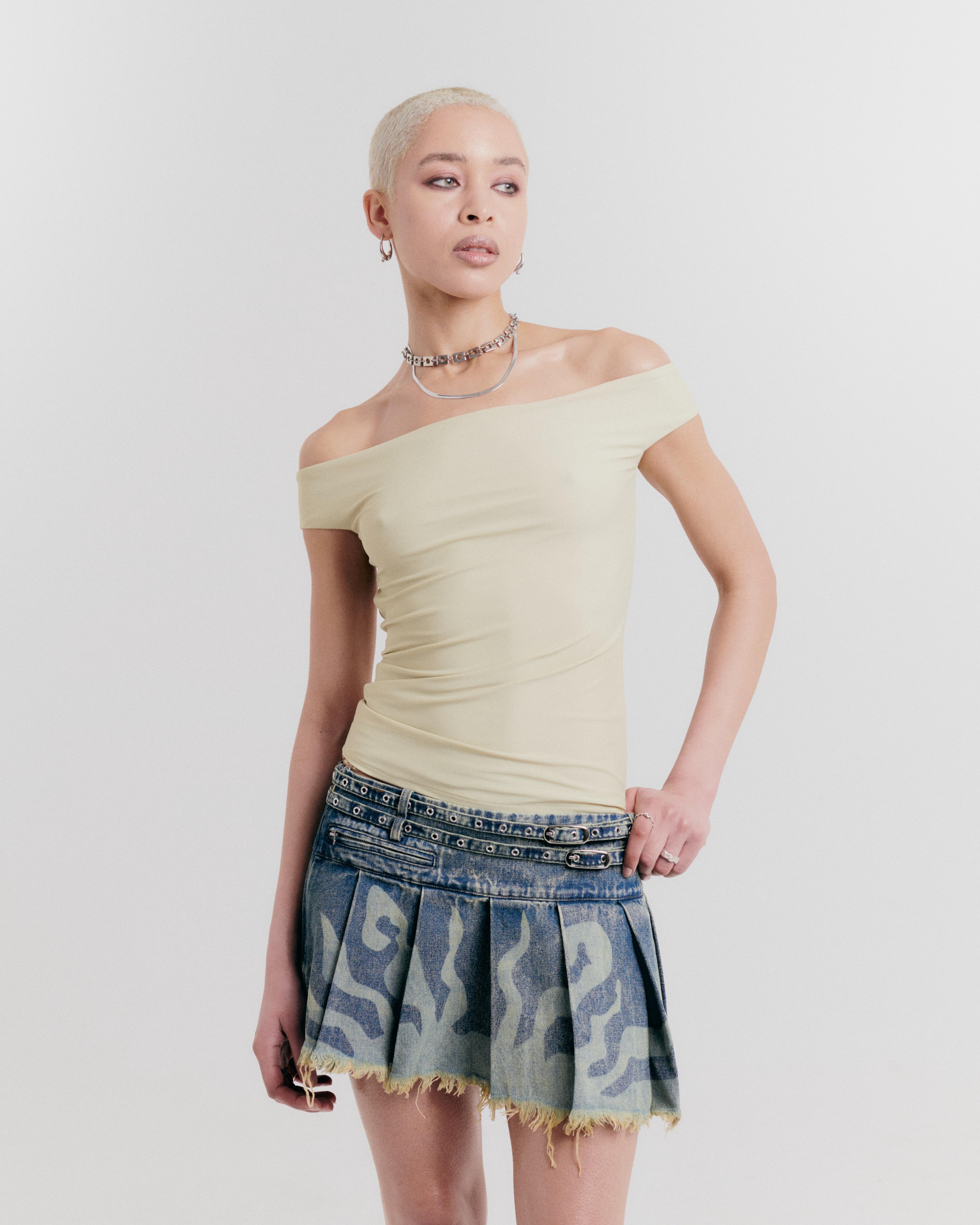 Sunburst Denim Mini Skirt