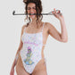 I Love Adjustable Swimsuit with Tie Open Back and Graphic Print in Multicolour