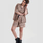 Taboo Oversized Baggy Button Up Shirt with Graphic Print in Light Brown