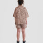 Taboo Oversized Baggy Button Up Shirt with Graphic Print in Light Brown