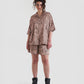 Taboo Oversized Baggy Button Up Shirt with Graphic Print in Light Brown