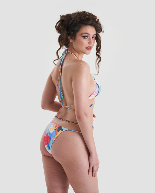 Teeny Bikini Bottoms with Tie Sides and Graphic Print in Multicolour