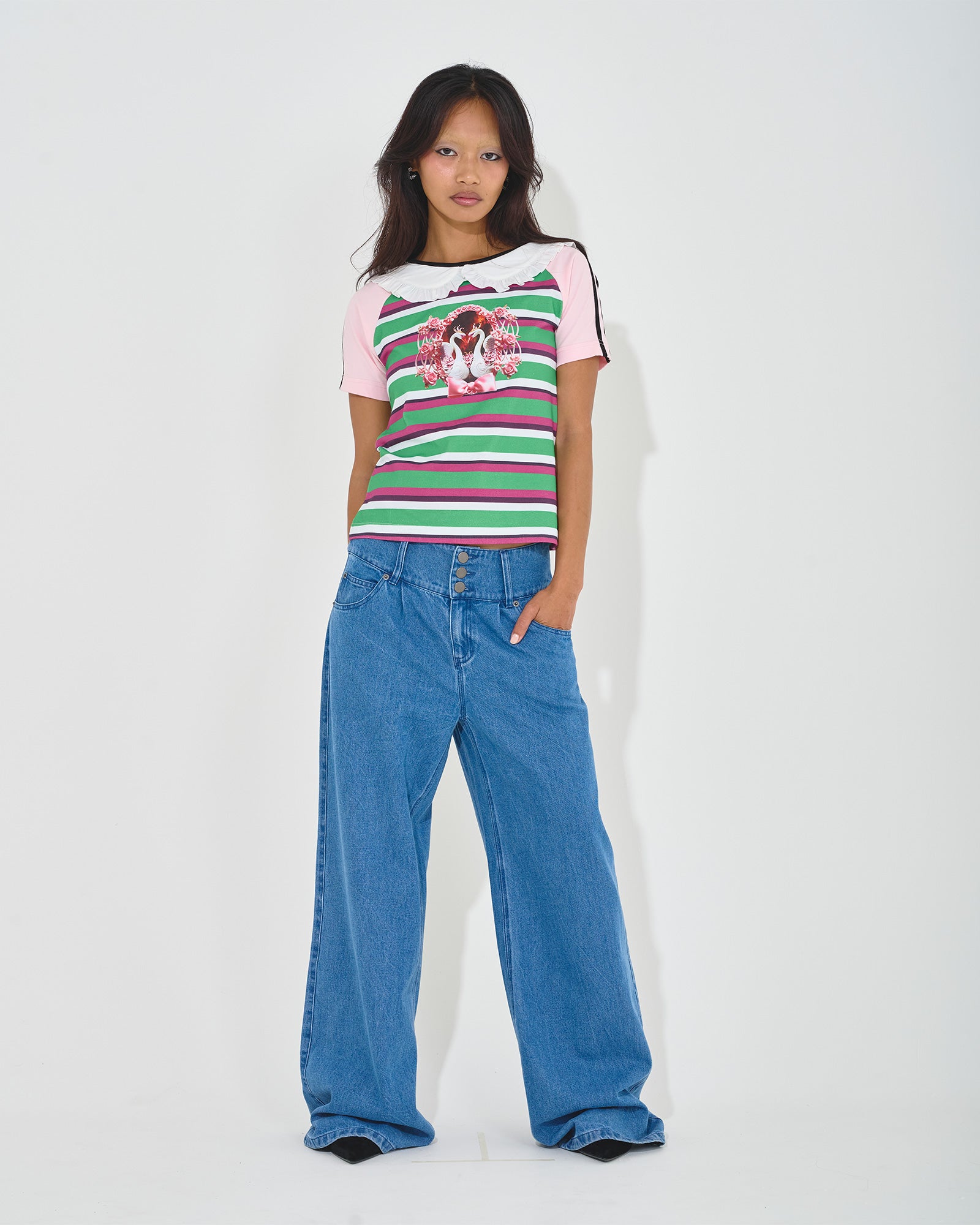 sporty printed collared short sleeve top