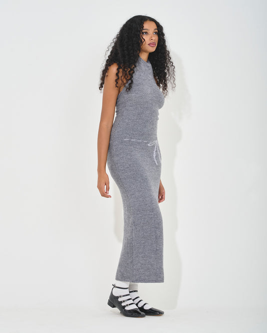 brushed knit maxi dress halter neck 