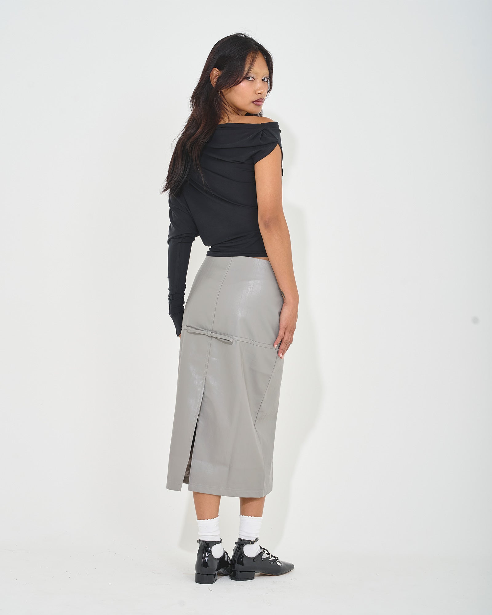 midi pencil skirt vegan leather faux