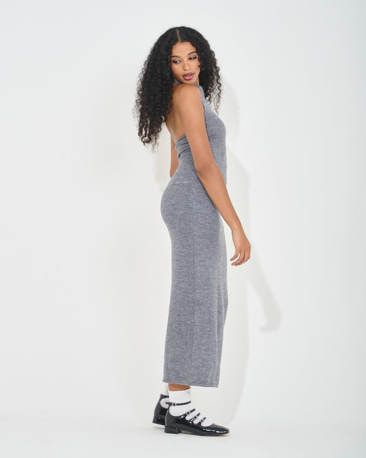 brushed knit maxi dress halter neck 