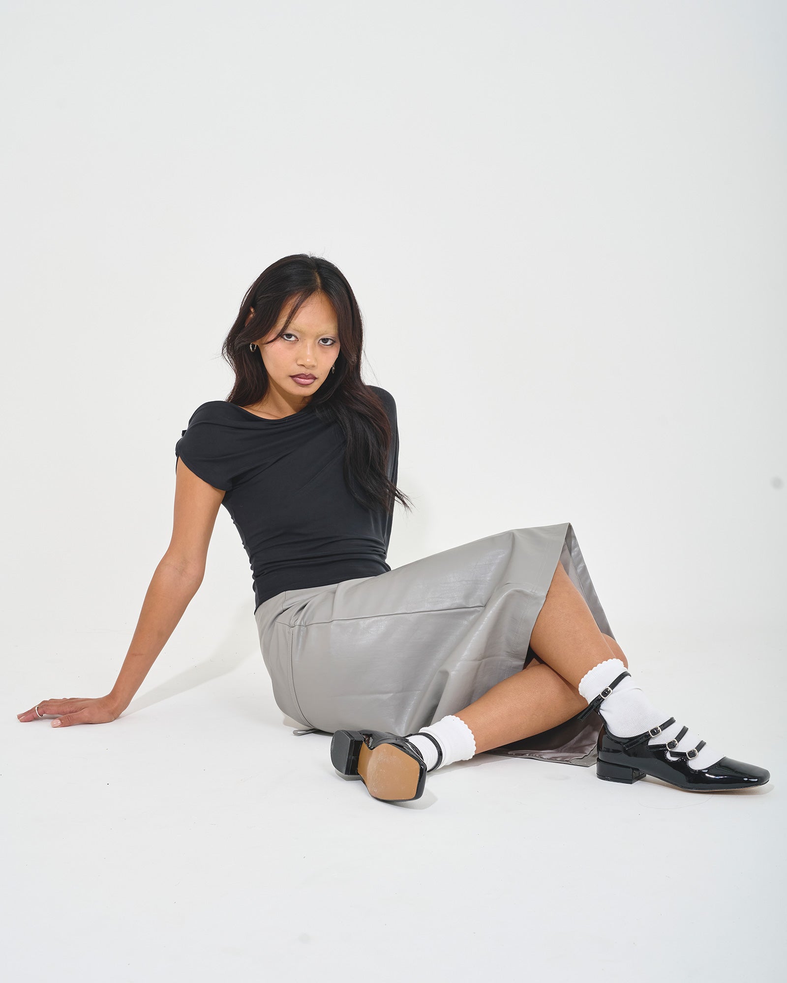 midi pencil skirt vegan leather faux