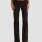 Low Waist Waxed Boot Cut Slim Trousers in Brown