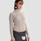 Asymmetric Pinstripe Wrap Skirt with Buckle in Dark Grey