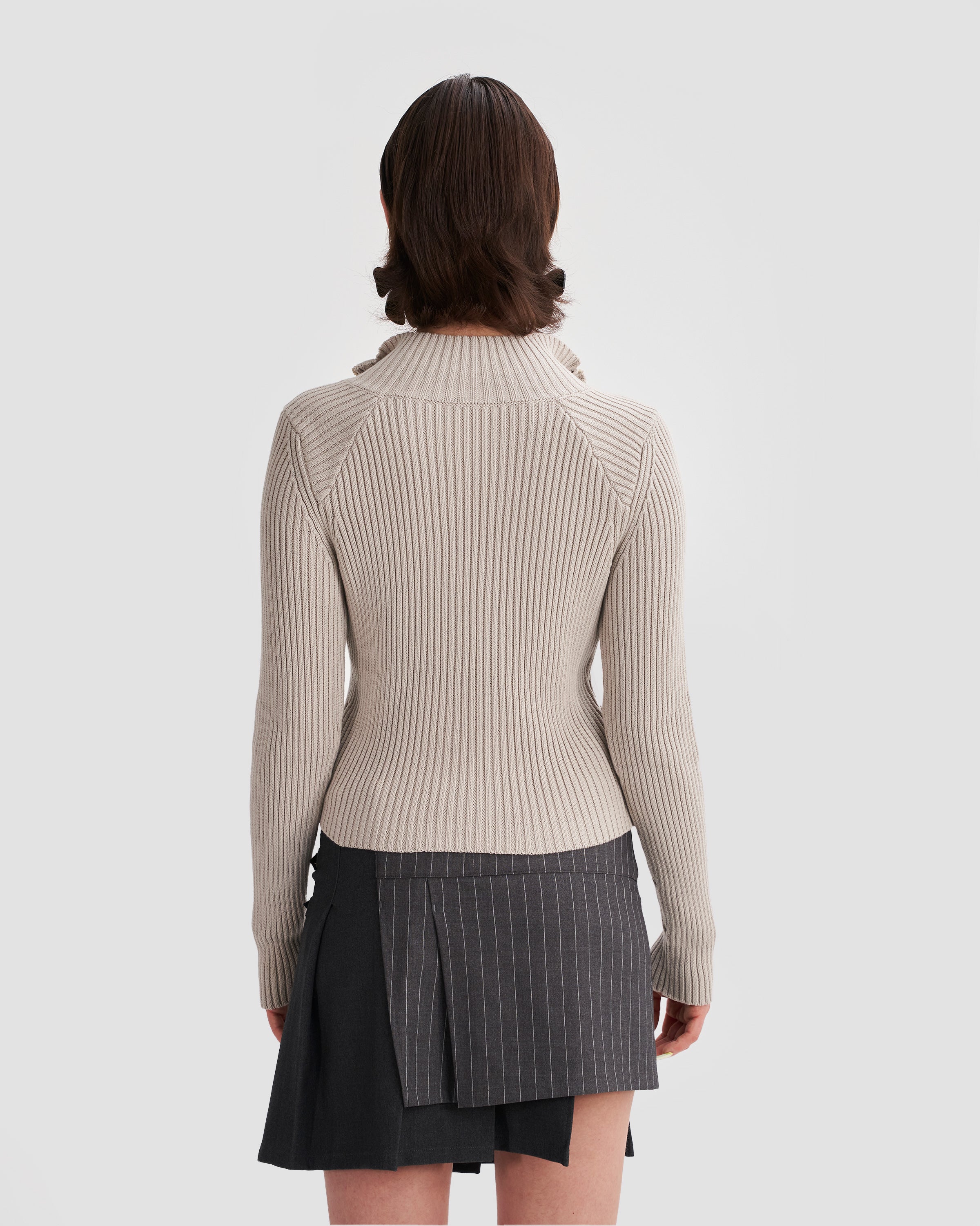 Ribbed Knit Double Zip Cardigan in Washed Beige – Heretic Ribbed Knit Double Zip Cardigan in Washed Beige – Heretic