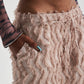 Frayed Detail Flared Maxi Skirt in Beige
