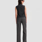 Low-Rise Tailored Pinstripe Trousers with Buckle in Dark Grey