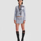 Sequin Structured Zip Up Jacket Co-Ord with Print in Silver
