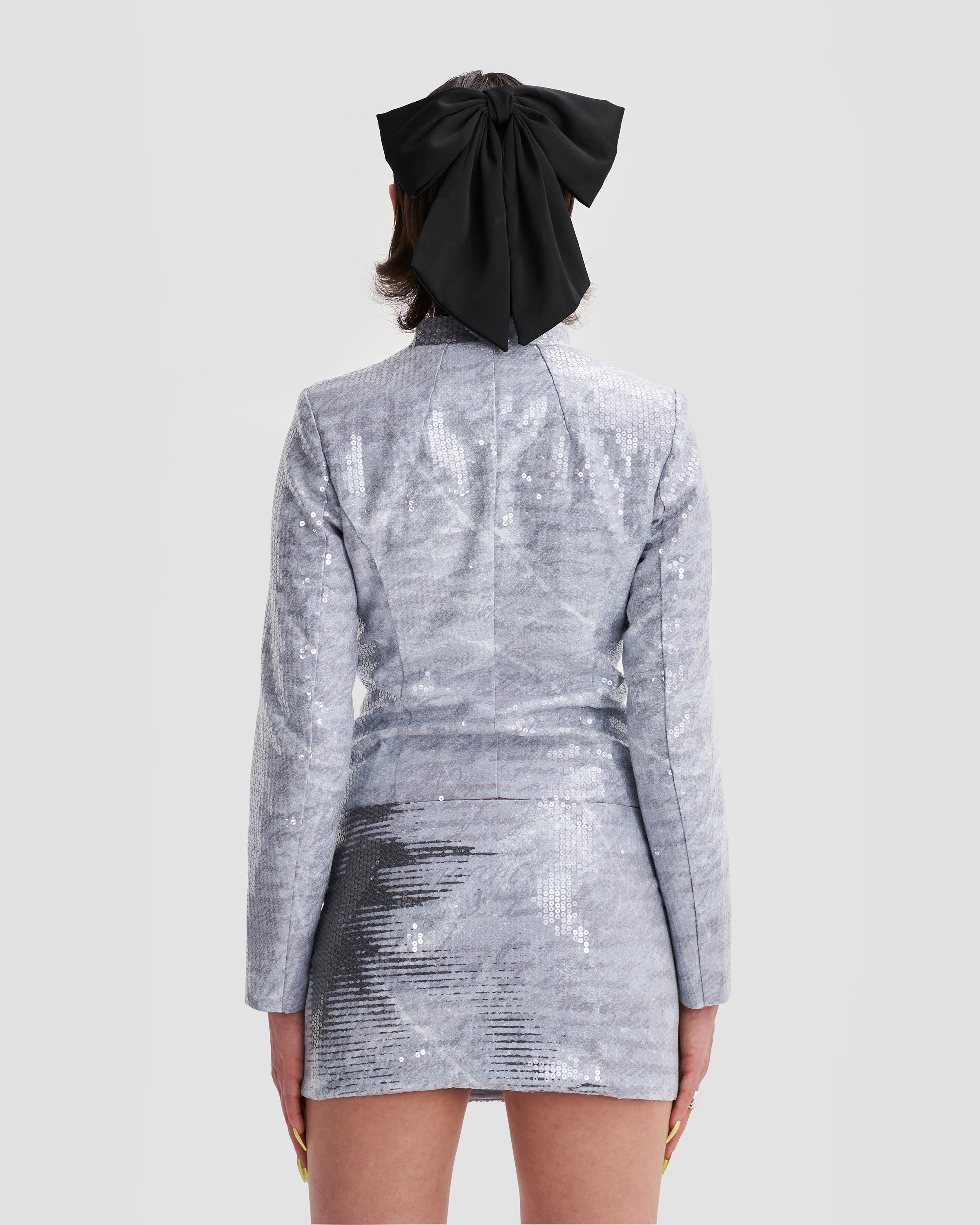 Sequin Micro Skirt Co-Ord with Print in Silver