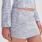 Sequin Micro Skirt Co-Ord with Print in Silver