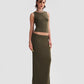 Fitted Jersey Tank Top Co-Ord in Khaki