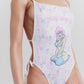 I Love Adjustable Swimsuit with Tie Open Back and Graphic Print in Multicolour