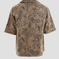 Taboo Oversized Baggy Button Up Shirt with Graphic Print in Light Brown