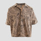 Taboo Oversized Baggy Button Up Shirt with Graphic Print in Light Brown