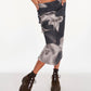 Spellbound Cargo Midi Skirt With Floral Mono Pattern