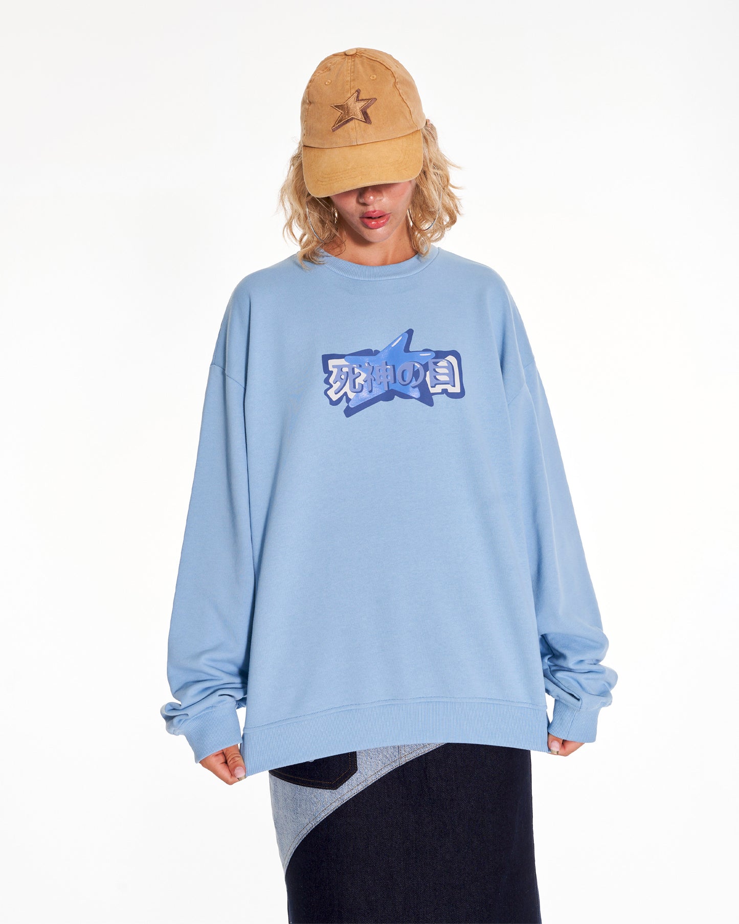 Mizu Staple Oversized Crew Neck Sweatshirt With Graphic In Blue