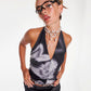Spellbound Belted Halter Neck Tank Top With Floral Pattern In Grey