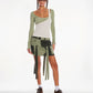 Cyber Twill Y2K Mini Cargo Skirt With Tassels In Green