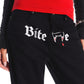 Bite Me Low Rise Straight Leg Denim Jeans With Graphic In Black