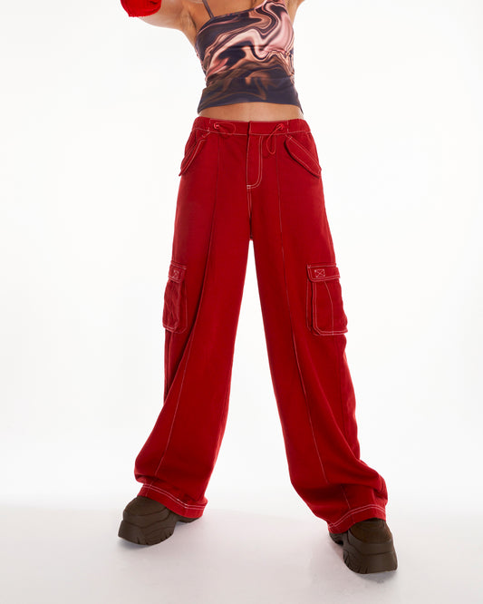 Inframundo Low Rise Cargo Trousers In Red