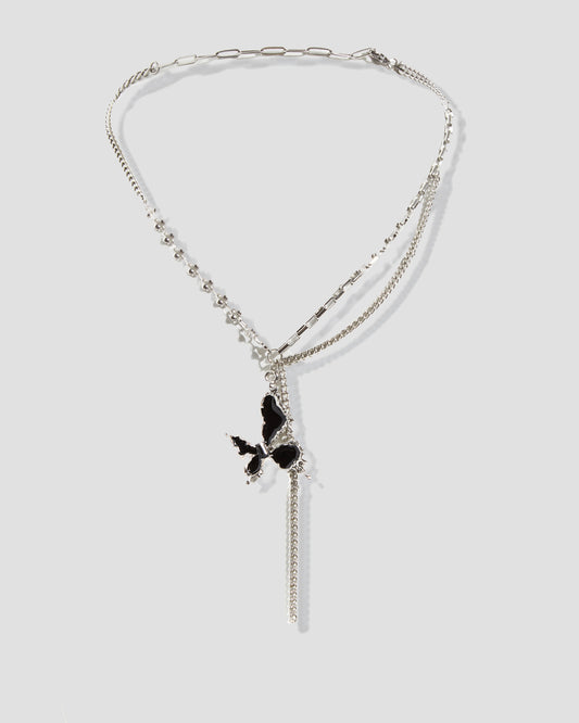 Riot Spirit Chainlink Necklace With Asymmetric Butterfly Charm In Silver