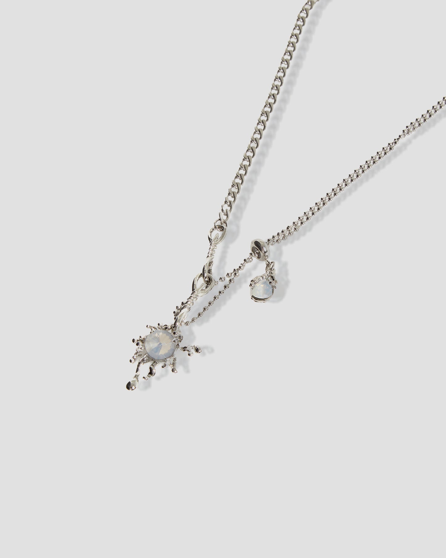 Recoil Ball Chain Necklace With Moonstone Charms in Silver
