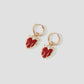 Tease Me Hoop Earrings with Red Flaming Heart Drop Charm in Gold