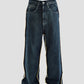 Hedonism Co-Ord Mid Rise Baggy Oversized Distressed Jeans with Frayed Seams in Bleached Wash