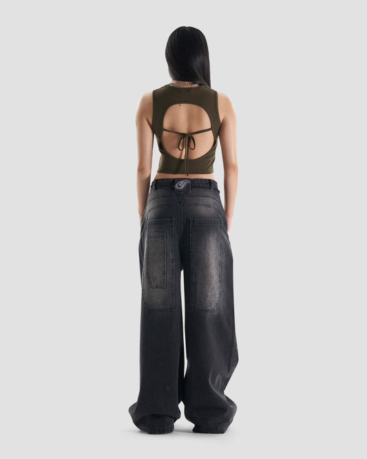 Effy Backless Suspender Detail Tank Top in Brown