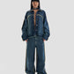 Hedonism Co-Ord Mid Rise Baggy Oversized Distressed Jeans with Frayed Seams in Bleached Wash