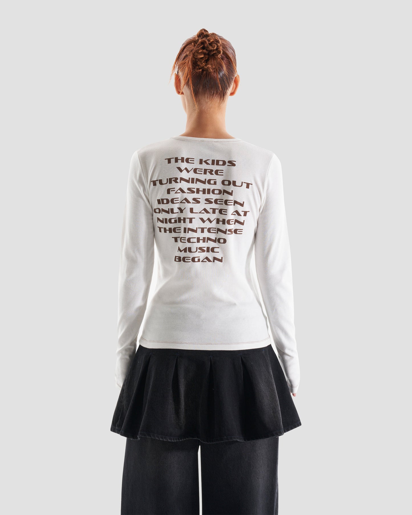 Club Kid Long Sleeve Slogan Top in Off White