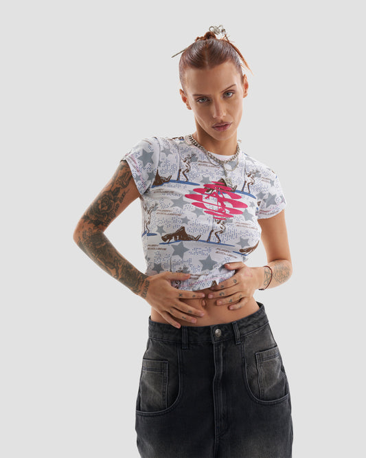 Stripped Crop Baby T-shirt with All Over Strip Print in Multicolour