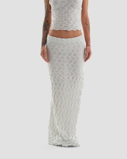 Members Co-Ord Waffle Textured Maxi Skirt in Light Grey