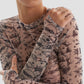 Club Kid Mesh Fitted Long Sleeve Top with Tattoo Print in Nude