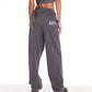 Space Cowboy Low Rise Wide Leg Joggers With Graphic In Dark Grey